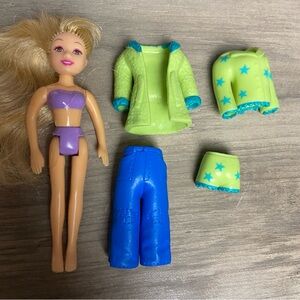 Vintage Polly Pocket Blonde Hair Doll, Can Brush Hair, W/Blue & Green Clothes‎